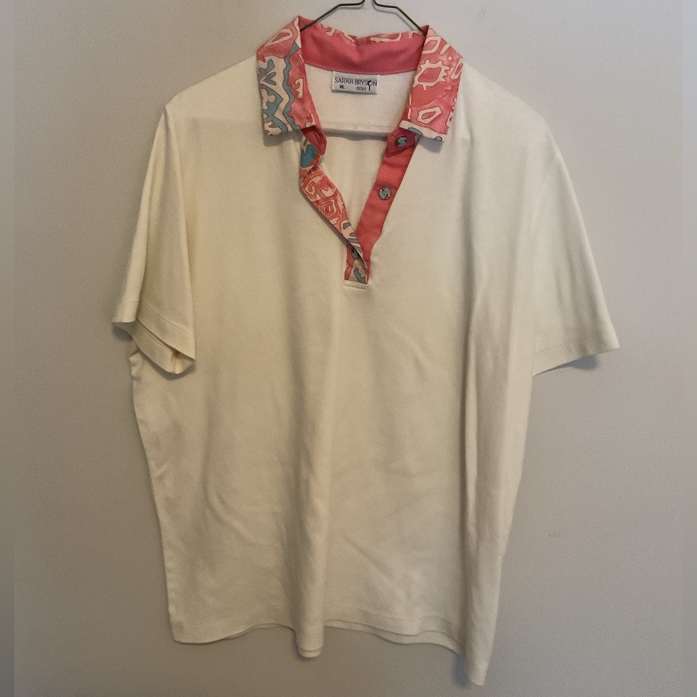 Cream Polo with Pink Patterned Collar